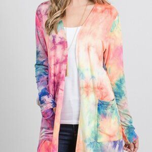 Heimish USA NWT Multi Color Tie Dye Print Open Cardigan